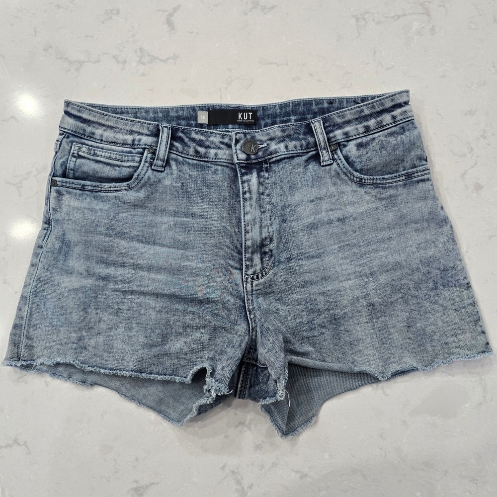 KUT from the Kloth Gigi High Rise Denim Shorts 10 Acid Wash Cutoff Raw Hem Y2K